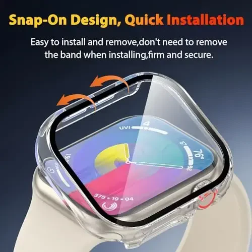 EWUONU 2 Pack Hard Case for Apple Watch Series 11 (2025) Series 10 46mm Screen Protector, Tempered Glass Bumper Anti-Scratch HD Ultra-Thin Protective Face Cover for iWatch Series 11/10 46mm, Clear - 4