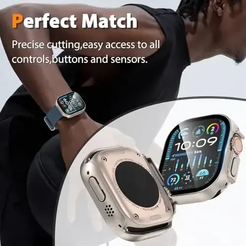 EWUONU 2 Pack Hard Case for Apple Watch Ultra 2/1 49mm, Tempered Glass Bumper Anti-Scratch HD Ultra-Thin Protective Face Cover, Titanium - 5