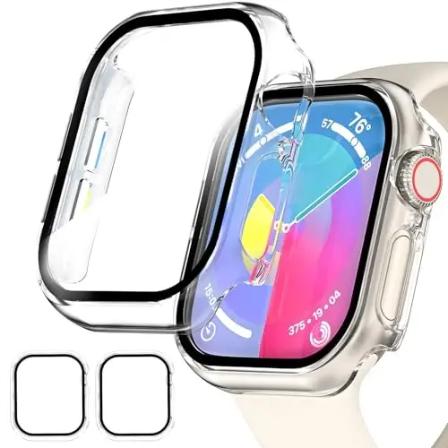 EWUONU 2 Pack Hard Case for Apple Watch Series 11 (2025) Series 10 42mm Screen Protector, Tempered Glass Bumper Anti-Scratch HD Ultra-Thin Protective Face Cover for iWatch Series 11/10 42mm, Clear 