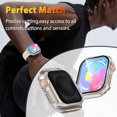EWUONU 2 Pack Hard Case for Apple Watch Series 11 (2025) Series 10 42mm Screen Protector, Tempered Glass Bumper Anti-Scratch HD Ultra-Thin Protective Face Cover for iWatch Series 11/10 42mm, Clear - 5