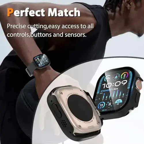 EWUONU 2 Pack Hard Case for Apple Watch Ultra 3/2/Ultra 49mm Screen Protector, Tempered Glass Bumper Anti-Scratch HD Ultra-Thin Protective Face Cover for iWatch Ultra 3/2/1 49mm, Black - 5
