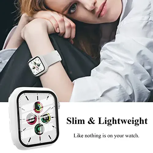 EWUONU 3 Pack Case Apple Watch SE 3 Series 6/5/4 40mm bilan mos keladi, Tempered Glass Screen Protector, Hard PC Full Coverage Ultra-Thin HD Bumper Protective Cover iWatch 40mm uchun, Qora/Oq/Qizil - 4