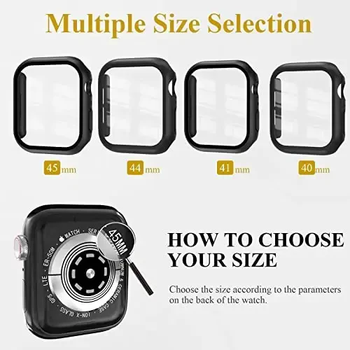 EWUONU 3 Pack Case Apple Watch Series 9/8/7 41mm bilan mos keladi, закалённое Shisha ekran himoyachisi bilan, Qattiq kompyuter to'liq qamrovli Ultra Yupqa HD bamper himoya qopqog'i iWatch 41mm uchun, Qora/Qora/Qora - 6
