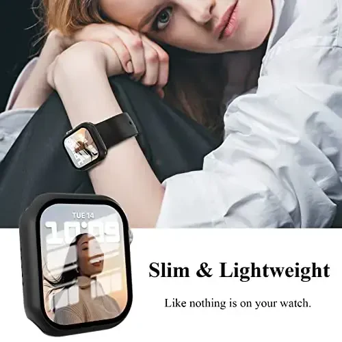 EWUONU 3 Pack Case Apple Watch Series 9/8/7 45mm bilan mos keladi, закалённый ekran himoyachisi bilan, qattiq PC toʻliq qamrovli ultra yupqa HD bamper himoya qopqogʻi iWatch 45mm uchun, Qora/Qora/Qora - 4