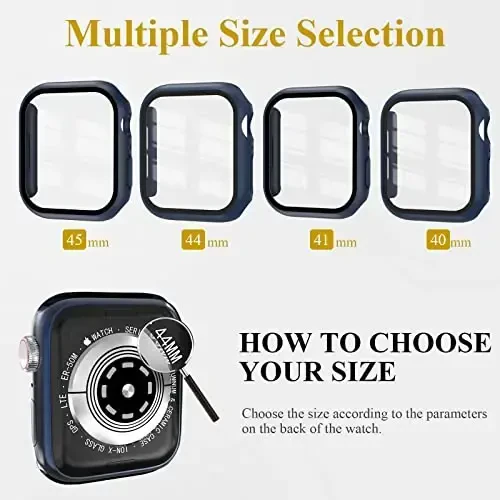 EWUONU 3 Pack Case Compatible with Apple Watch SE 3 Series 6/5/4 40mm with Tempered Glass Screen Protector, Hard PC Full Coverage Ultra-Thin HD Bumper Protective Cover for iWatch 40mm,Black/Blue/Clear - 6