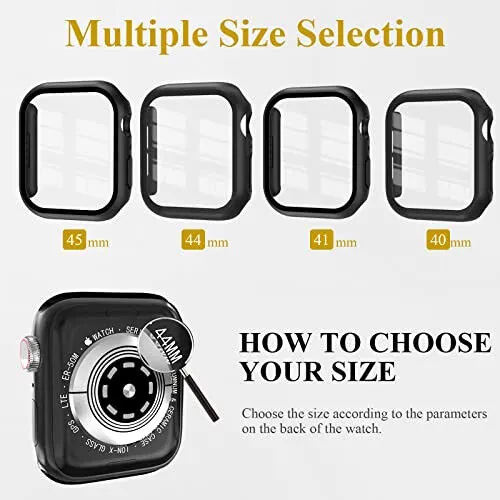 EWUONU 3 Pack Case Compatible with Apple Watch SE Series 6/5/4 40mm with Tempered Glass Screen Protector, Hard PC Full Coverage Ultra-Thin HD Bumper Protective Cover for iWatch 40mm, Black/Black/Black - 6