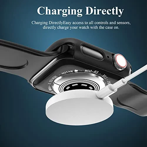 EWUONU 3 taʼrifi qopqoq, Apple Watch SE 6/5/4 40mm seriyasi bilan mos keladi, Temperlangan shisha ekran himoyachi, Qattiq kompyuter to'liq qoplama Ultra ingichka HD bamper himoya qopqog'i iWatch 40mm uchun, Qora/Qora/Qora - 5