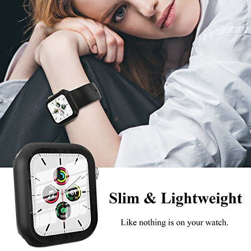 EWUONU 3 taʼrifi qopqoq, Apple Watch SE 6/5/4 40mm seriyasi bilan mos keladi, Temperlangan shisha ekran himoyachi, Qattiq kompyuter to'liq qoplama Ultra ingichka HD bamper himoya qopqog'i iWatch 40mm uchun, Qora/Qora/Qora - 4
