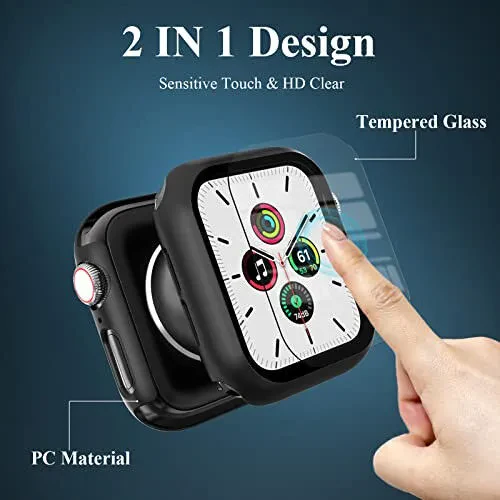EWUONU 3 Pack Case Compatible with Apple Watch SE 3 Series 6/5/4 40mm with Tempered Glass Screen Protector, Hard PC Full Coverage Ultra-Thin HD Bumper Protective Cover for iWatch 40mm, Black - EWUONU (1)