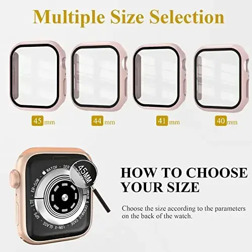EWUONU 3 Pack Case Compatible with Apple Watch Series 9/8/7 41mm with Tempered Glass Screen Protector, Hard PC Full Cover Ultra-Thin HD Bumper Protective Cover for iWatch 41mm, Rose Gold/Pink/Clear - 6