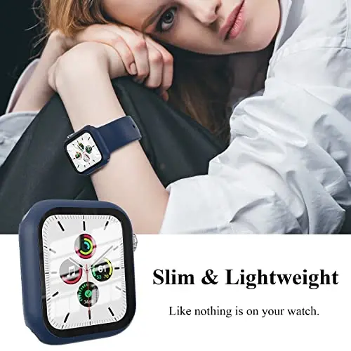 EWUONU 3'lü Kılıf, Temperli Cam Ekran Koruyuculu Apple Watch SE 3. Seri 6/5/4 40mm ile Uyumlu, Sert PC Tam Kaplama Ultra İnce HD Tampon Koruyucu iWatch 40mm için Kapak, Siyah/Mavi/Şeffaf - 4