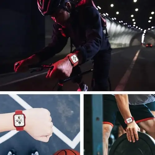 EWUONU [3'lü Paket] Apple Watch Series 9/8/7 45mm için Temperli Cam Ekran Koruyuculu Kılıf, Sert PC Tam Kapsama Ultra İnce HD Tampon Koruyucu Kapak iWatch Series 9/8/7 45mm için, Siyah/Beyaz/Kırmızı - 7