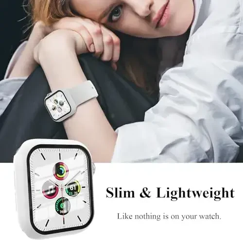 EWUONU [3 Pack] Case for Apple Watch Series 9/8/7 45mm with Tempered Glass Screen Protector, Hard PC Full Coverage Ultra-Thin HD Bumper Protective Cover for iWatch Series 9/8/7 45mm, Black/White/Red - 4