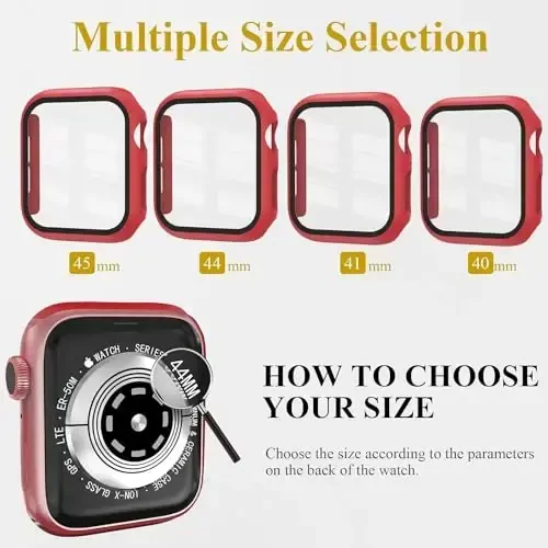 EWUONU [3 Pack] Case for Apple Watch Series 9/8/7 45mm with Tempered Glass Screen Protector, Hard PC Full Coverage Ultra-Thin HD Bumper Protective Cover for iWatch Series 9/8/7 45mm, Black/White/Red - 6