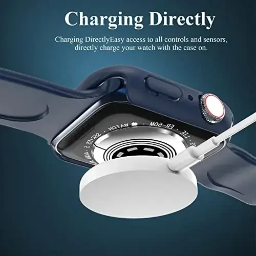 EWUONU 3 Pack Case Compatible with Apple Watch Series 9/8/7 41mm with Tempered Glass Screen Protector, Hard PC Full Coverage Ultra-Thin HD Bumper Protective Cover for iWatch 41mm, Black/Blue/Clear - 5