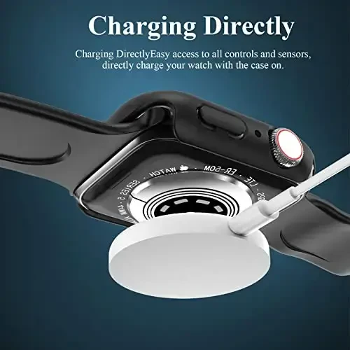 EWUONU 3 Pack Case Compatible with Apple Watch Series 9/8/7 41mm with Tempered Glass Screen Protector, Hard PC Full Coverage Ultra-Thin HD Bumper Protective Cover for iWatch 41mm, Black/Black/Black - 5