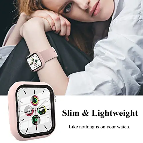 EWUONU 3 Pack Case Compatible with Apple Watch SE 3 Series 6/5/4 44mm with Tempered Glass Screen Protector, Hard PC Full Coverage Ultra-Thin HD Bumper Cover for iWatch 44mm, Rose Gold/Pink/Clear - 4