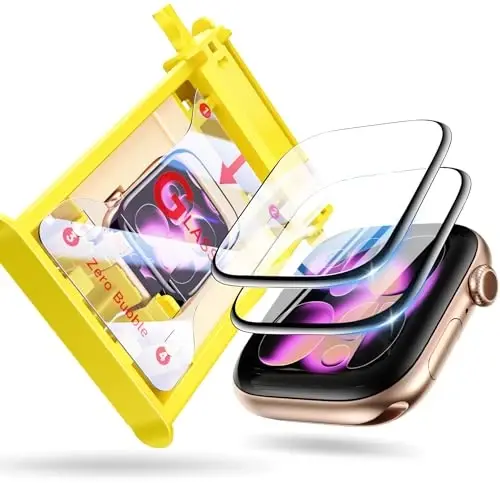 EWUONU 9H+ Glass for Apple Watch Series 11/10 Screen Protector 46mm, 2 Pack Tempered Glass Automatic Align Tech 0 Bubble 3D Full Coverage Waterproof Film, Strong Adhesion for iWatch Cover Accessories 