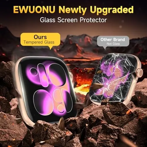 EWUONU 9H+ Glass for Apple Watch Series 11/10 Screen Protector 42mm, 2 Pack Tempered Glass Automatic Align Tech 0 Bubble 3D Full Coverage Waterproof Film, Strong Adhesion for iWatch Cover Accessories - 4