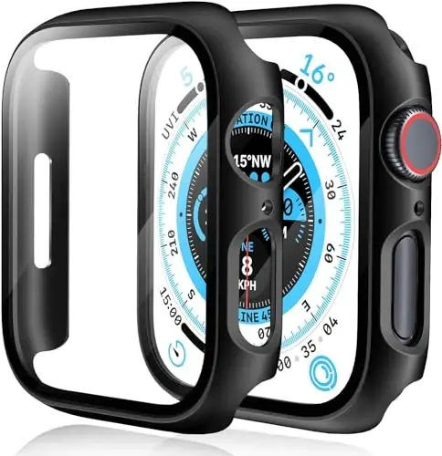 EWUONU 2 Pack Case for Apple Watch 40mm SE Series 6/5/4/SE 2nd Gen with Tempered Glass Screen Protector, Full Protective Cover Hard PC Bumper Face Cover for iWatch 40mm (Black) - EWUONU