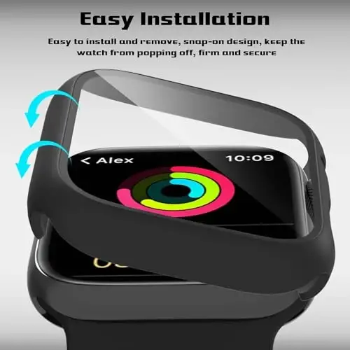 EWUONU 2 Pack Case for Apple Watch 40mm SE Series 6/5/4/SE 2nd Gen with Tempered Glass Screen Protector, Full Protective Cover Hard PC Bumper Face Cover for iWatch 40mm (Black) - 3