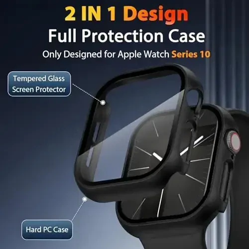 EWUONU Apple Watch Series 11 (2025) Series 10 46mm uchun 2 ta qattiq g'ilof, закалённое стекло ekran himoyachisi, chizishga qarshi HD ultra yupqa himoya qoplamasi iWatch Series 11/10 46mm, qora - 2