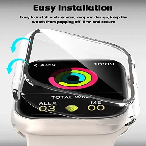 EWUONU 2 Pack Hard PC Case for Apple Watch Series 9 Series 8/7 41mm Screen Protector, Tempered Glass Film Hard Bumper Anti-Scratch HD Ultra-Thin Protective Cover for iWatch Series 9/8/7 41mm, Clear - 3