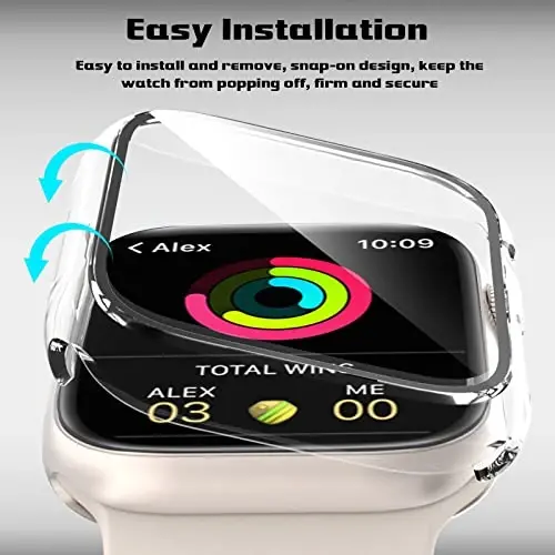 EWUONU 2 Pack Hard PC Case for Apple Watch Series 9 Series 8/7 41mm Screen Protector, Tempered Glass Film Hard Bumper Anti-Scratch HD Ultra-Thin Protective Cover for iWatch Series 9/8/7 41mm, Clear - 3