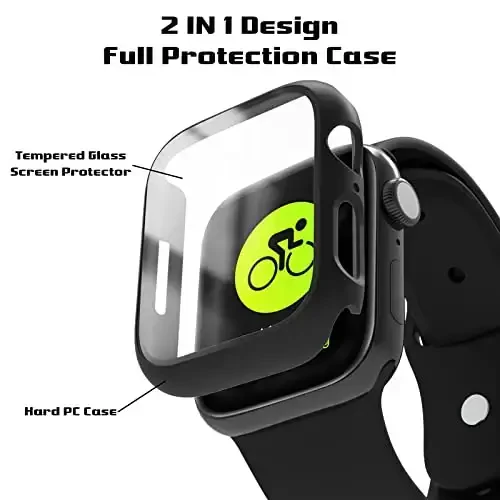 EWUONU Apple Watch Series 9 Series 8/7 45mm uchun 2 dona qattiq kompyuter qutisi ekran himoyachisi, закалённое shisha plyonkali qattiq bamper chizilishga qarshi HD Ultra yupqa himoya qopqog'i iWatch Series 9/8/7 45mm, Qora - 2