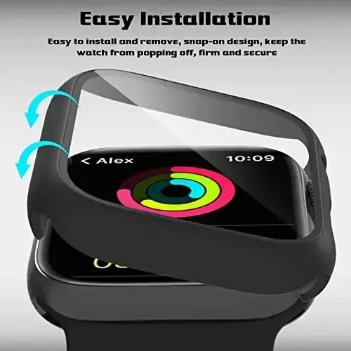 EWUONU Apple Watch Series 9 Series 8/7 45mm uchun 2 dona qattiq kompyuter qutisi ekran himoyachisi, закалённое shisha plyonkali qattiq bamper chizilishga qarshi HD Ultra yupqa himoya qopqog'i iWatch Series 9/8/7 45mm, Qora - 3