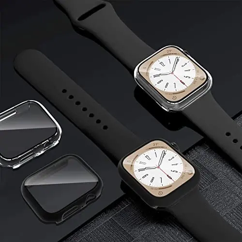 EWUONU Apple Watch Series 9 Series 8/7 45mm uchun 2 dona qattiq kompyuter qutisi ekran himoyachisi, закалённое shisha plyonkali qattiq bamper chizilishga qarshi HD Ultra yupqa himoya qopqog'i iWatch Series 9/8/7 45mm, Qora - 6