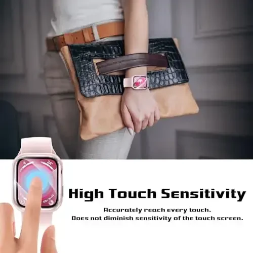 EWUONU Apple Watch Series 9 Series 8/7 45mm uchun qattiq g‘ilof 2 dona, ekran himoyachisi, temperlangan shisha bamper tirnalishga qarshi HD Ultra yupqa himoya yuz qoplamasi iWatch Series 9/8/7 45mm uchun, Original pushti - 4