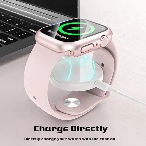 EWUONU Apple Watch Series 9 Series 8/7 45mm uchun qattiq g‘ilof 2 dona, ekran himoyachisi, temperlangan shisha bamper tirnalishga qarshi HD Ultra yupqa himoya yuz qoplamasi iWatch Series 9/8/7 45mm uchun, Original pushti - 6