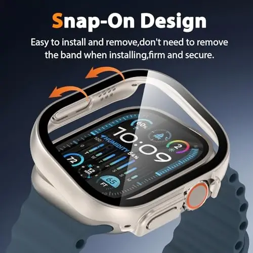 EWUONU 2 Pack Hard Case for Apple Watch Ultra 3/2/1 49mm, Tempered Glass Bumper Anti-Scratch HD Ultra-Thin Protective Face Cover, Titanium - 4