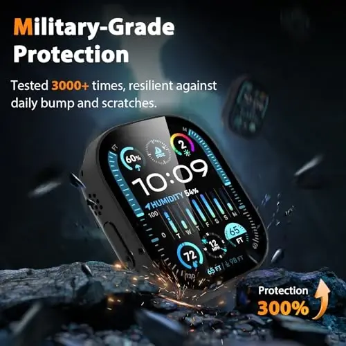 EWUONU Apple Watch Ultra 3/2/Ultra 49mm uchun 2 dona qattiq g‘ilof, закаленное stikli bamper tirnalishga qarshi HD Ultra yupqa himoya yuz qoplamasi iWatch Ultra 3/2/1 49mm, qora - 3