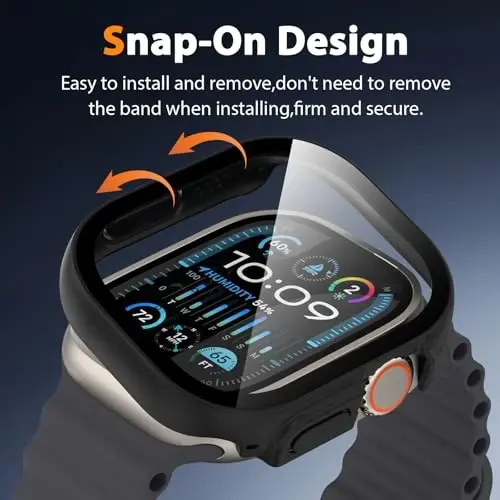 EWUONU Apple Watch Ultra 3/2/Ultra 49mm uchun 2 dona qattiq g‘ilof, закаленное stikli bamper tirnalishga qarshi HD Ultra yupqa himoya yuz qoplamasi iWatch Ultra 3/2/1 49mm, qora - 4