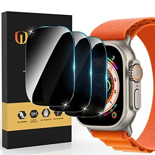 EWUONU[2 Pack for Apple Watch Ultra Screen Protector 49mm, Tempered Glass Screen Protector for Apple Ultra Watch 49mm, [Aluminium Alloy Edge], Anti-Scratch HD Clear Bubble Free Film (Yellow/Titanium) - MODAZONE