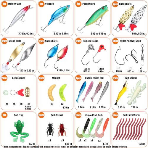 EXAURAFELIS Fishing Lure Fishing Lures kit Lure Set for Bass Trout Salmon Freshwater Fish Tackle Box Shrimp Worm Bait Spoon Grasshopper Crankbait Jigs Hooks Fishing Gear and Equipment - 2