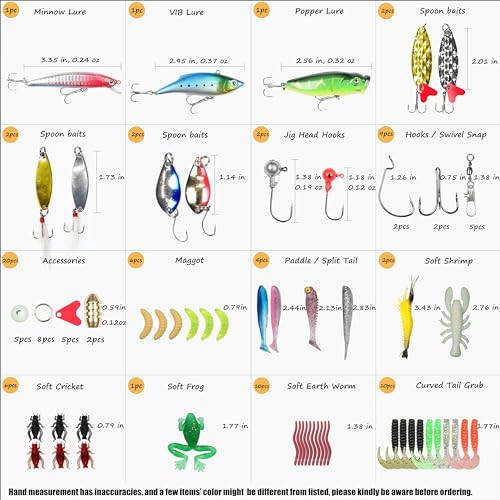 EXAURAFELIS Fishing Lures,Tackle Box with Tackle Included, Crankbaits, Spoon, Shrimp Worm Bait, Hooks,Weights & Other Accessories, Fishing Lures kit Lure Set for Bass Trout Salmon - 8