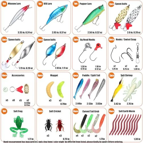 EXAURAFELIS Fishing Lure Fishing Lures kit Lure Set for Bass Trout Salmon Freshwater Fish Tackle Box Shrimp Worm Bait Spoon Grasshopper Crankbait Jigs Hooks Fishing Gear and Equipment - EXAURAFELIS (1)