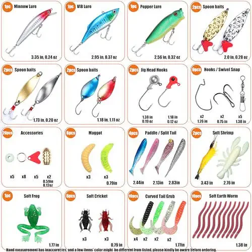 EXAURAFELIS Fishing Lure Fishing Lures kit Lure Set for Bass Trout Salmon Freshwater Fish Tackle Box Shrimp Worm Bait Spoon Grasshopper Crankbait Jigs Hooks Fishing Gear and Equipment - 2