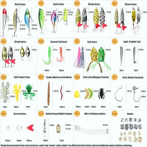 EXAURAFELIS Fishing Lure Fishing Lures kit Lure Set for Bass Trout Salmon Freshwater Fish Tackle Box Shrimp Worm Bait Spoon Grasshopper Crankbait Jigs Hooks Fishing Gear and Equipment - 2
