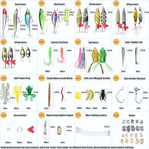 EXAURAFELIS Fishing Lure Fishing Lures kit Lure Set for Bass Trout Salmon Freshwater Fish Tackle Box Shrimp Worm Bait Spoon Grasshopper Crankbait Jigs Hooks Fishing Gear and Equipment - 2