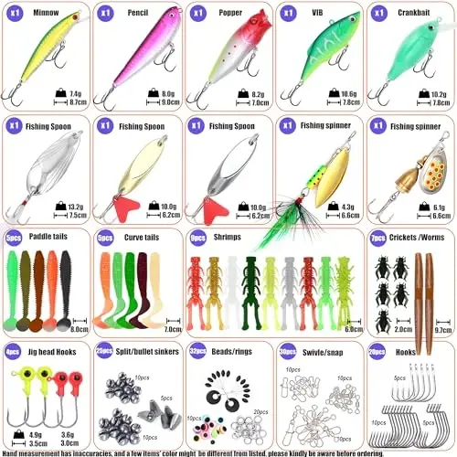 EXAURAFELIS Fishing Lure Fishing Lures kit Lure Set for Bass Trout Salmon Freshwater Fish Tackle Box Shrimp Worm Bait Spoon Grasshopper Crankbait Jigs Hooks Fishing Gear and Equipment - 2