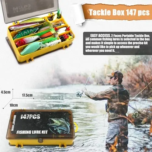 EXAURAFELIS Fishing Lure Fishing Lures kit Lure Set for Bass Trout Salmon Freshwater Fish Tackle Box Shrimp Worm Bait Spoon Grasshopper Crankbait Jigs Hooks Fishing Gear and Equipment - 7