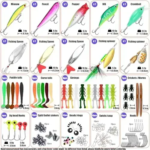 EXAURAFELIS Fishing Lure Fishing Lures kit Lure Set for Bass Trout Salmon Freshwater Fish Tackle Box Shrimp Worm Bait Spoon Grasshopper Crankbait Jigs Hooks Fishing Gear and Equipment - 2