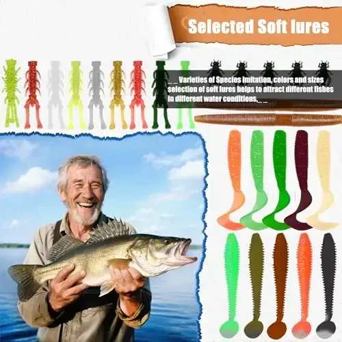 EXAURAFELIS Fishing Lure Fishing Lures kit Lure Set for Bass Trout Salmon Freshwater Fish Tackle Box Shrimp Worm Bait Spoon Grasshopper Crankbait Jigs Hooks Fishing Gear and Equipment - 5