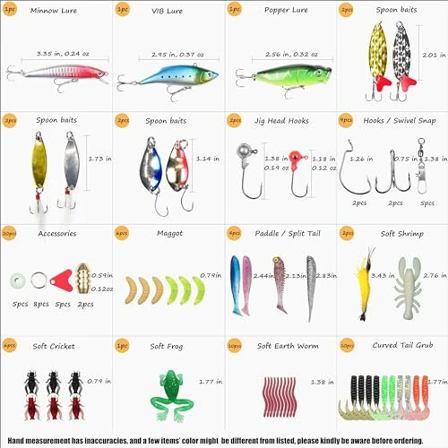 EXAURAFELIS Fishing Lures Set Fish Lure kit for Bass Trout Salmon Freshwater Fish Tackle kit Including Plastic Shrimp Worm Bait Spoon Grasshopper Crankbait Jigs Hooks Fishing Gear and Equipment - 8