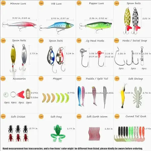 EXAURAFELIS Fishing Lures Set Fish Lure kit for Bass Trout Salmon Freshwater Fish Tackle kit Including Plastic Shrimp Worm Bait Spoon Grasshopper Crankbait Jigs Hooks Fishing Gear and Equipment - 8