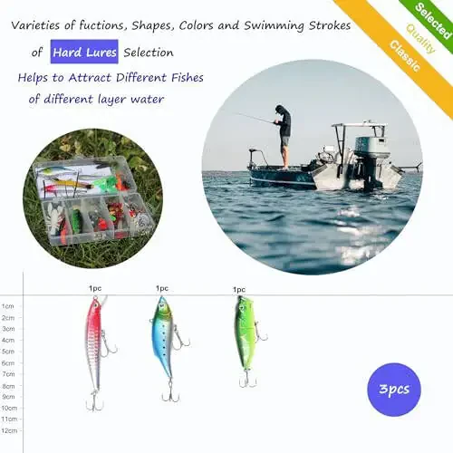 EXAURAFELIS Fishing Lures Set Fish Lure kit for Bass Trout Salmon Freshwater Fish Tackle kit Including Plastic Shrimp Worm Bait Spoon Grasshopper Crankbait Jigs Hooks Fishing Gear and Equipment - 9